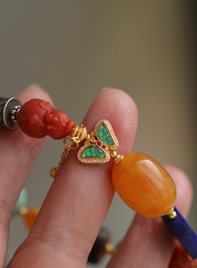 高端定制天然老蜡枣珠青金石红翡珐琅彩沉香老花蜡和田玉紫锂辉63