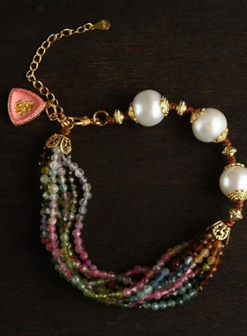 女天然碧玺淡水珍珠民族风