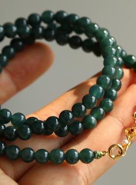 天然蓝水翡翠多圈搭配纯银鎏金镶嵌碧玺如意链条手链项链两用款