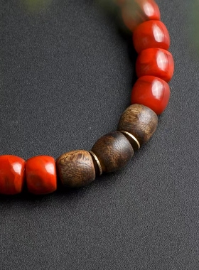 精品川料南红直切手串满色满肉精工直切搭配18K金隔片和沉香