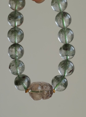 天然绿幽灵手链 搭配紫黄水晶精雕貔貅紫牙乌配饰超美的颜色搭配