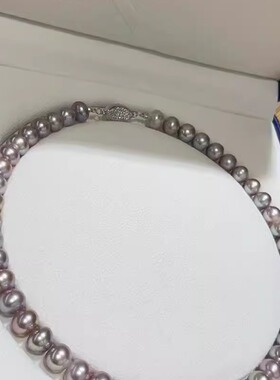 8.劲爆价10-9MM天然淡水珠日常佳尺寸银白粉紫光泽好近圆无瑕极光