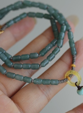 天然蓝水翡翠直管项链搭配天然蜜蜡转环松石配珠天然南红水滴吊坠