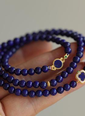 天然青金石多圈搭配纯银鎏金镶嵌青金石纯银鎏金镶嵌青金石链条