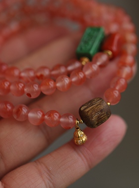 天然南红多圈正宗川料配天然翡翠回纹桶珠南红随形淡水珍珠蜜蜡63