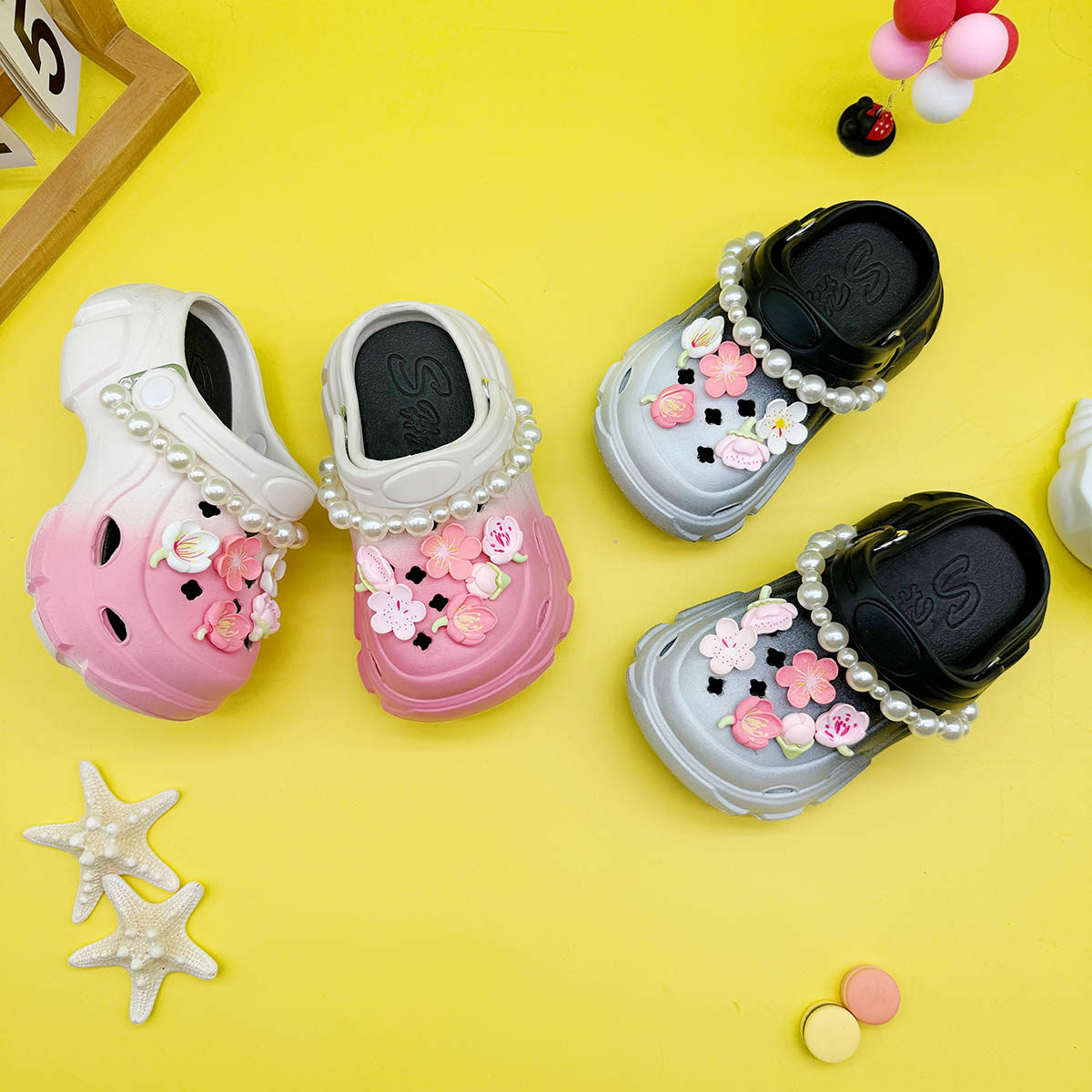 新款男女童亲子拖鞋卡通珍珠链条樱花EVA洞洞鞋软底防滑包头凉鞋,淘宝优惠券,粉丝福利购,淘宝优惠卷