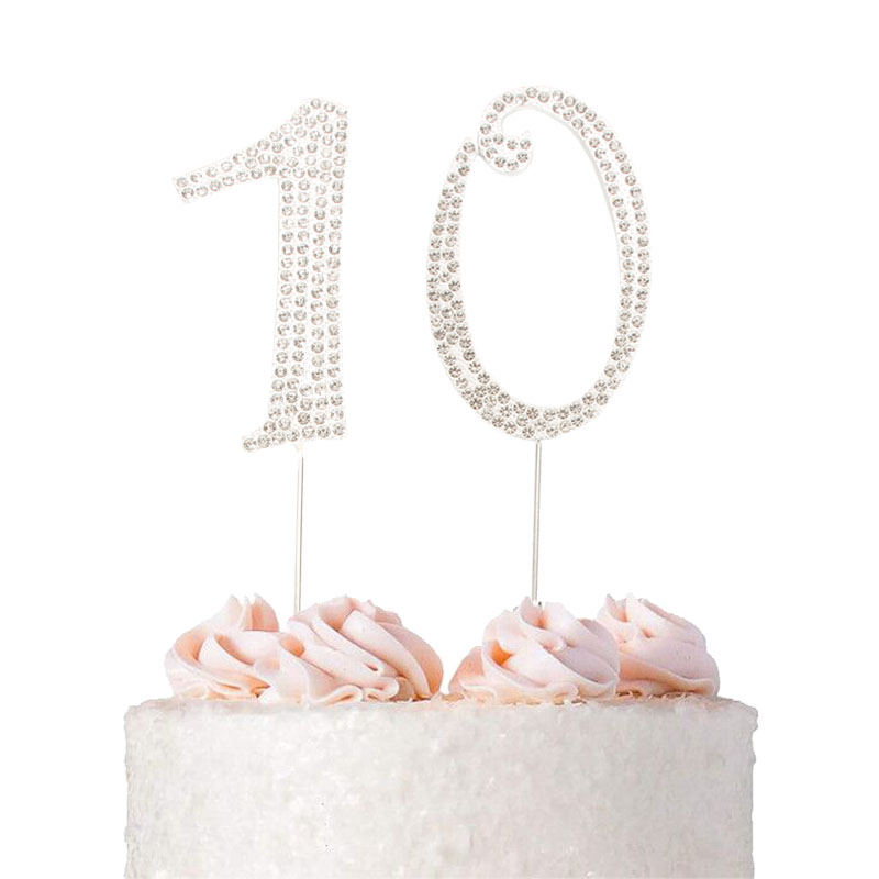 网红儿童成人生日水钻数字插牌结婚周年蛋糕装饰金银cake per - 图2