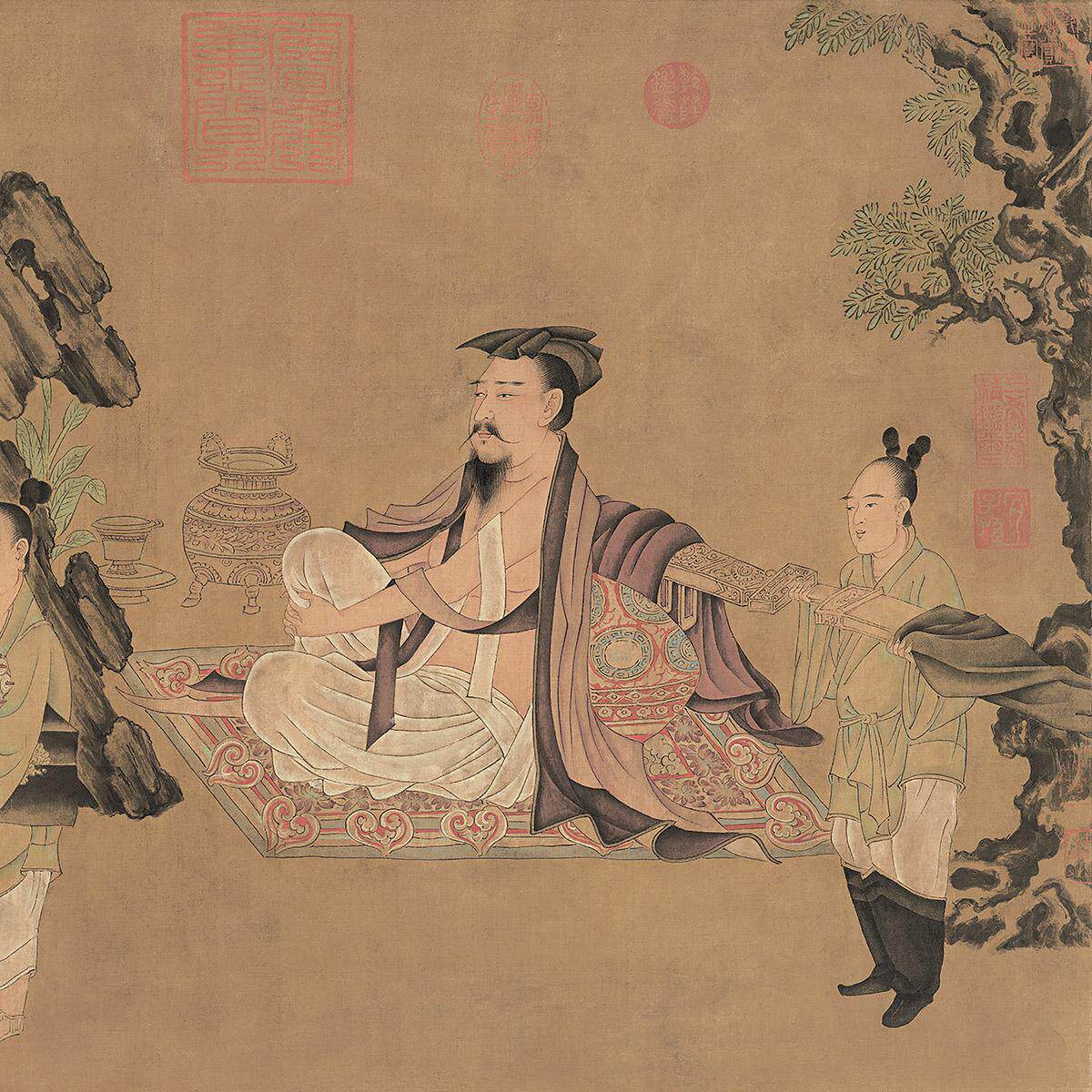唐孙位高逸图竹林七贤图国画名家真迹复制画芯高清微喷临摹范本