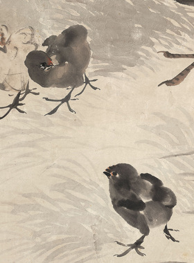清任伯年母子平安图传统花鸟国画复制品高清艺术微喷绢本临摹画心