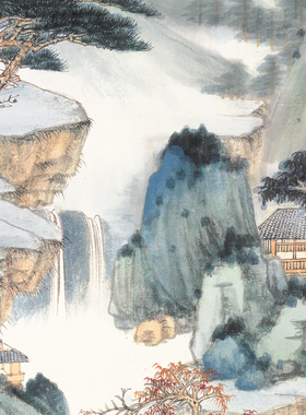 张大千仿董源华阳仙馆图山水风景图艺术微喷打印绢本画心临摹范本