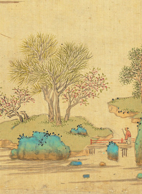 陆士仁湖山佳趣册传统青绿山水画
