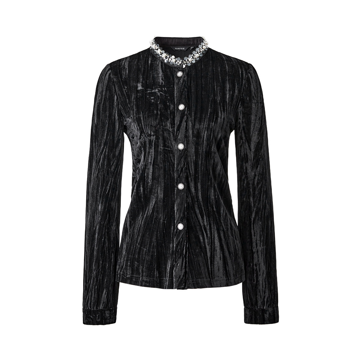 颜域丝绒黑色女士衬衫2025新款冬季上衣法式复古衬衣收腰显瘦小衫,淘宝优惠券,粉丝福利购,淘宝优惠卷