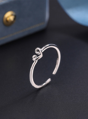 帝丰999足银简约爱心线条戒指女ins轻奢感心形指环个性镂空开口戒