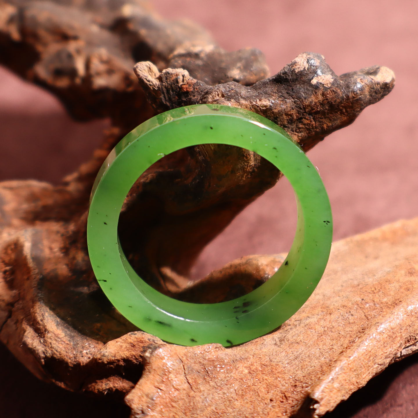 Jade Jubilee Jewelry Hotan Jade Russian Material Laokeng Jasper Yang Green Oily and Delicate 19mm Men's and Women's Ring Ring A9