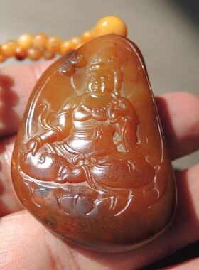 市场10万亏本回馈2万珍稀黄色名品粟子黄色黄玉独颗籽料观音吊坠R