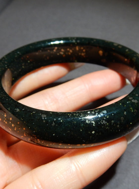 罕见方言和田玉含特殊铁陨石青玉黄铁矿伴生闪金卡55mm正装手镯w2