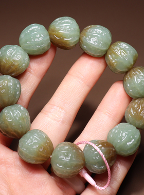 方言精品和田玉佩戴级油润且末蓝色基调聚宝盆核桃18mm手串手链O2