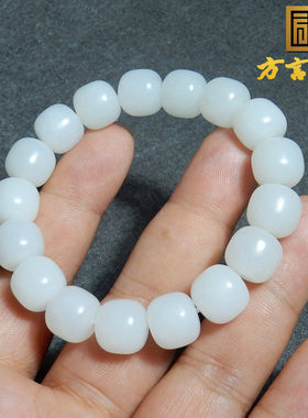 抢疯了方言和田玉精品特色新疆且末料白玉卡12mm老型珠手串手链O8