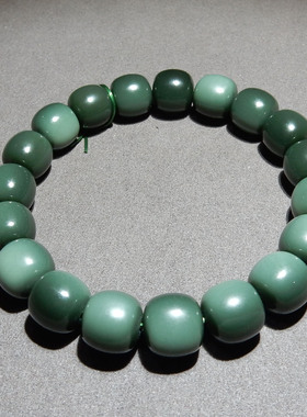 美滋滋方言精品和田玉新疆细腻沙枣青籽料双色12mm老型珠手串w2