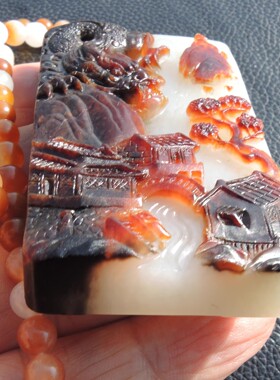 方言镇店之宝巨漏古河道一眼真罕见珍品黑红沁色白玉籽料玉牌子R