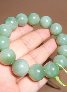 俄罗斯老坑料苹果绿碧玉16mm手链