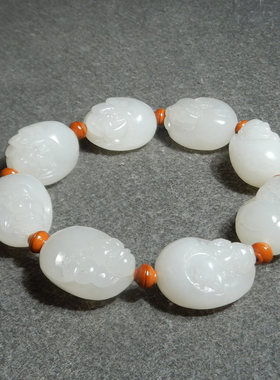 精品方言和田玉珍藏级新疆细腻油糯且末料白玉俏雕八仙过海手串X3