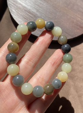 楼兰三色玉青花三彩10mm圆珠手串