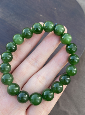 俄罗斯料阳绿色碧玉10mm圆珠手串