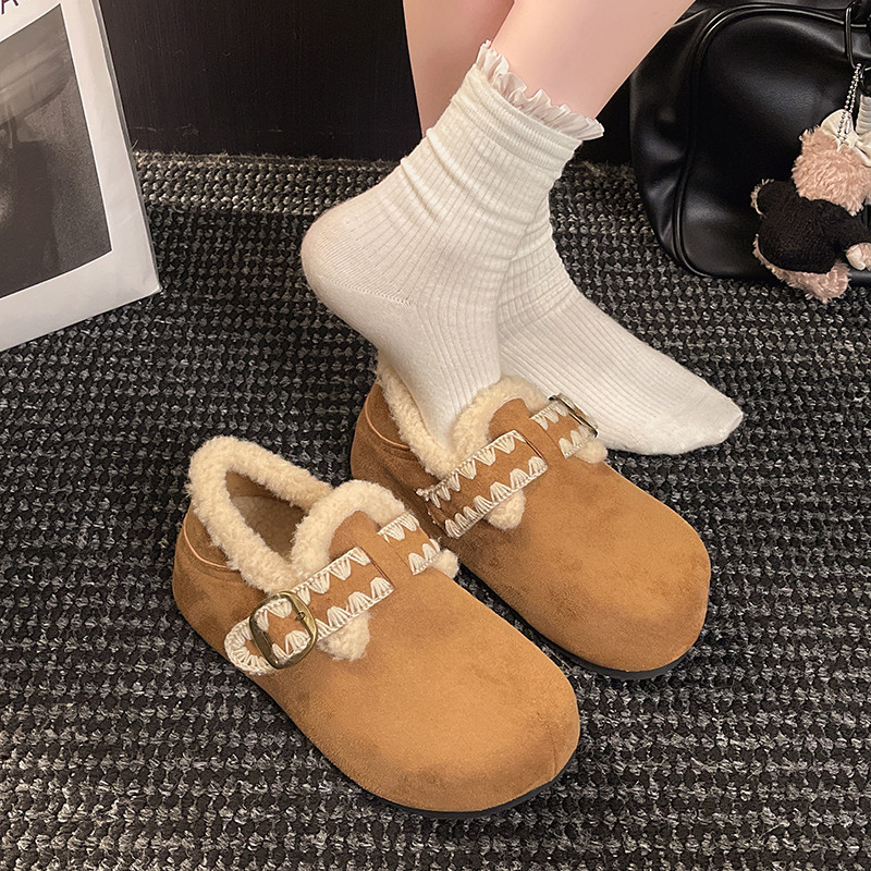 大码女鞋41到43勃肯鞋加绒厚底复古毛毛鞋2025新款冬保暖低帮棉鞋,淘宝优惠券,粉丝福利购,淘宝优惠卷