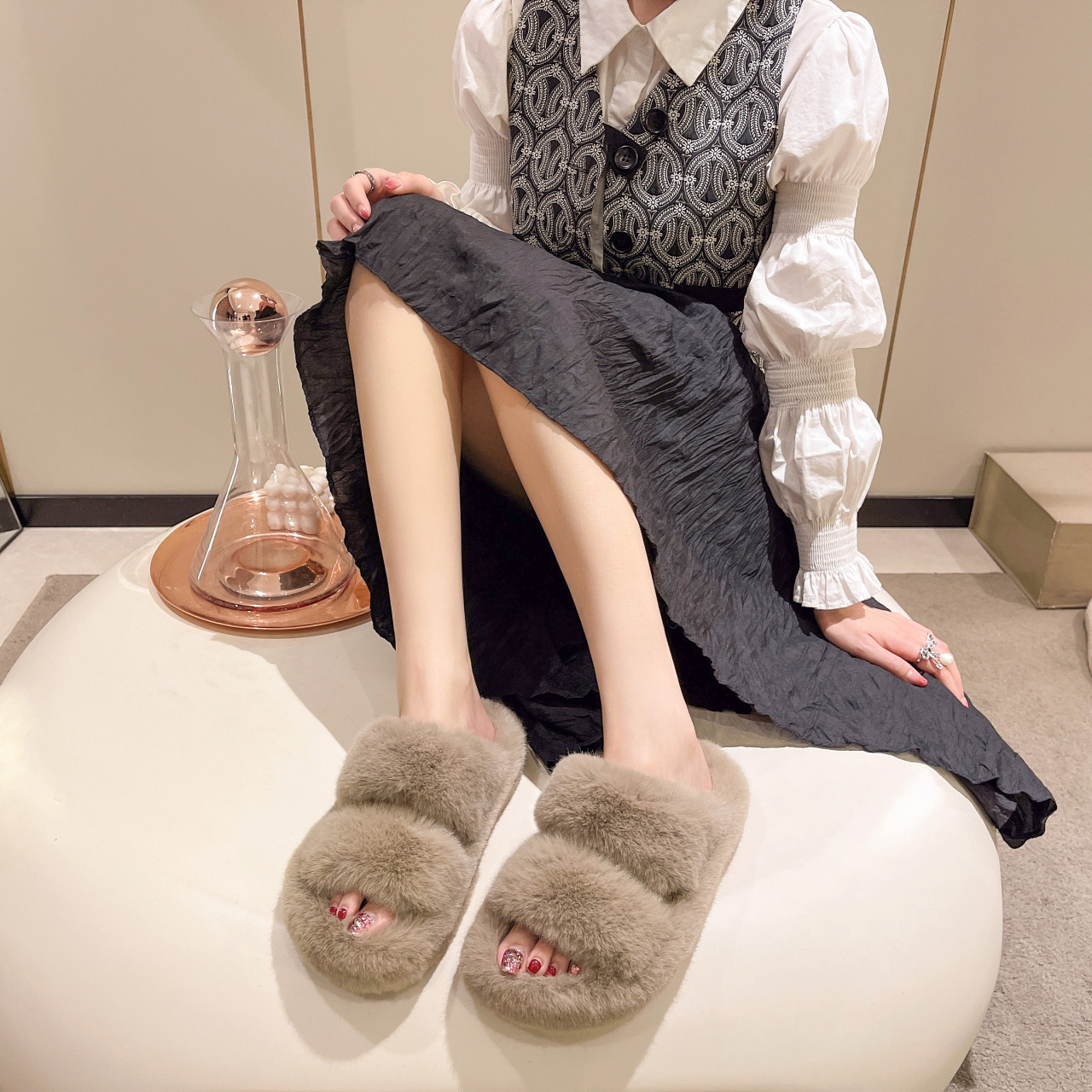 大码毛毛拖鞋女41一43外穿脚宽肥女士毛毛鞋孕妇防滑居家毛绒棉拖,淘宝优惠券,粉丝福利购,淘宝优惠卷