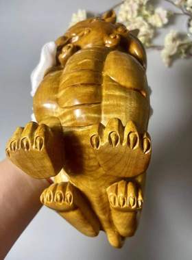 保真正宗品质金丝楠小叶桢楠貔貅招财品办公摆件送礼品水波纹实木