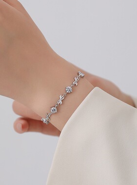 恋人之心999纯银蝴蝶结手链女ins小清新甜美精致高级感送女友礼物