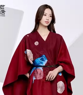 羿唐丝绸原创设计丝巾【花好月圆】真丝高定厚织披肩苏州刺绣围巾