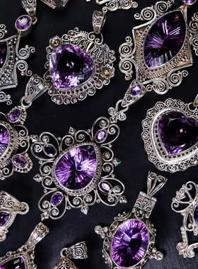 天然紫水晶复古宫廷风大吊坠项链