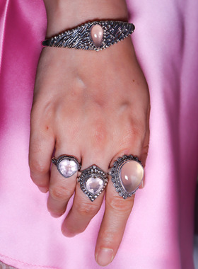 尼泊尔手工复古粉水晶纯银戒指女