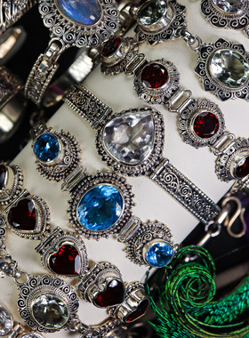 尼泊尔天然水晶纯银vintage手镯