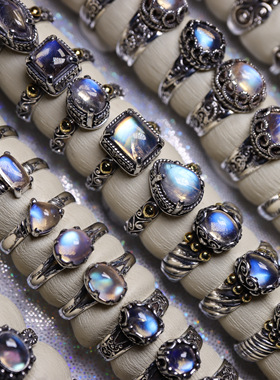 复古月光石S925纯银戒指孤品女款