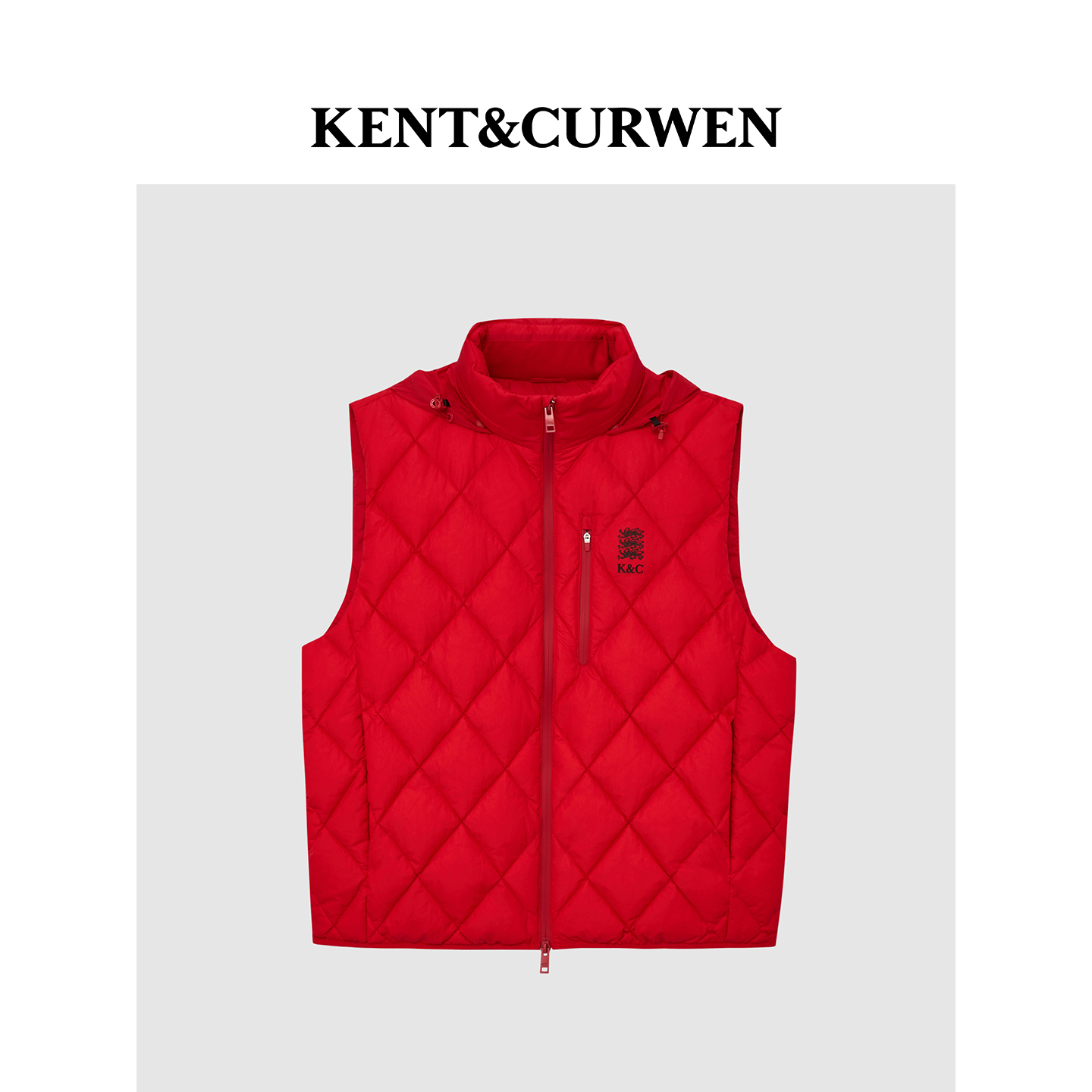 【圣诞礼物】KENT&CURWEN/肯迪文男士白鹅绒菱格三狮连帽羽绒马甲 - 图3