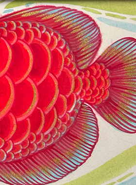 纯手绘国风水墨招财金龙鱼摆台摆件可挂可摆