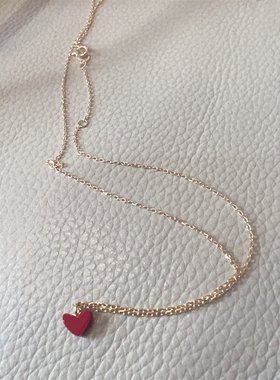 斯斯 0123 美美朱砂痣 仿珊瑚红色爱心细碎项链耳钉套装