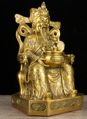 铜财神爷佛像纯铜文财神柜台摆件家用店铺开业供奉大号聚财固宅