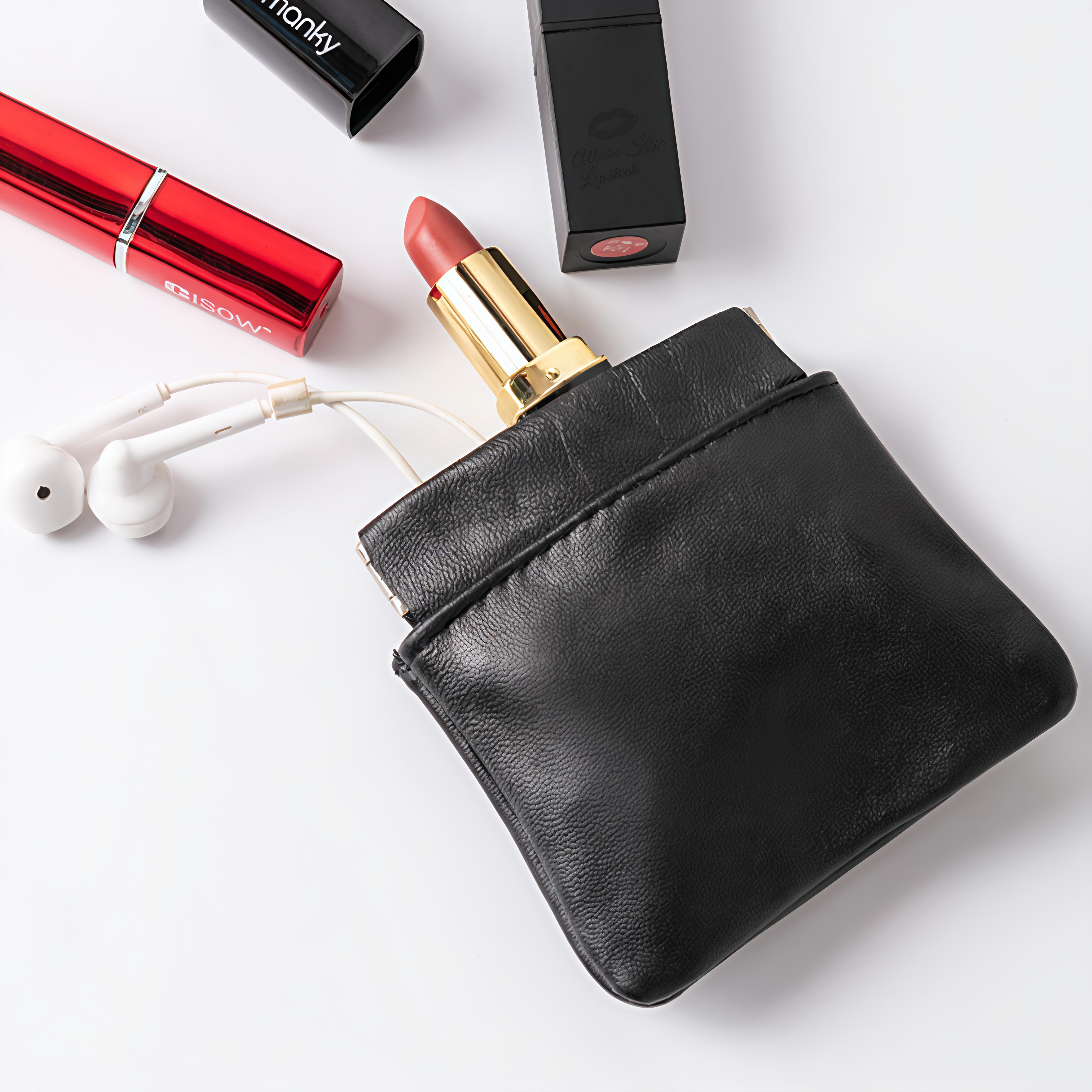 小羊皮耳机收纳包真皮迷你便携多功能数据线自动闭合收纳袋零钱包 - 图2