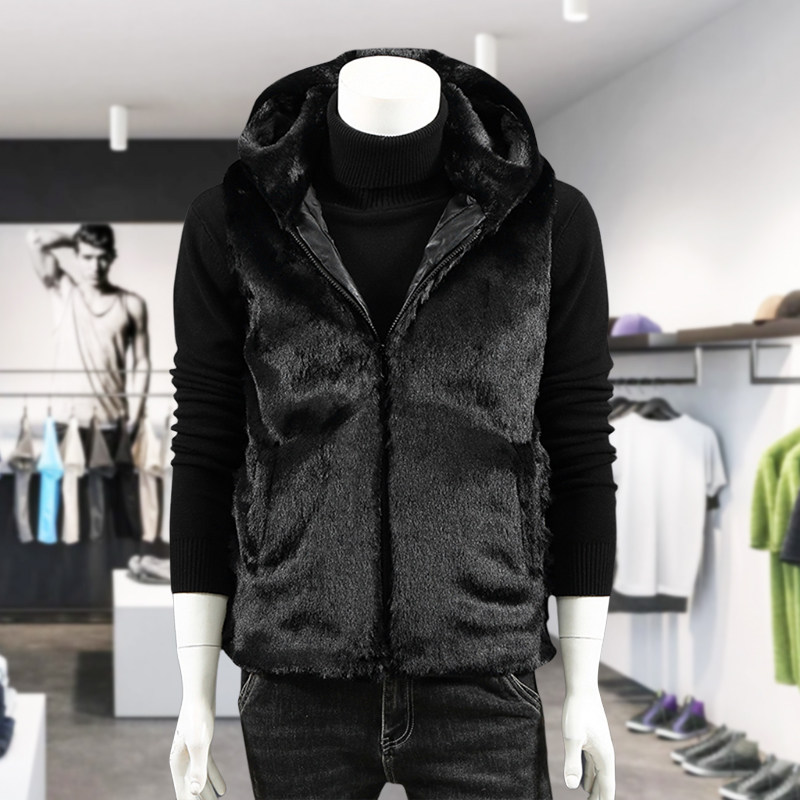 连帽毛绒马甲男韩版潮流帅气外套仿貂绒大码坎肩情侣保暖连帽马夹,淘宝优惠券,粉丝福利购,淘宝优惠卷