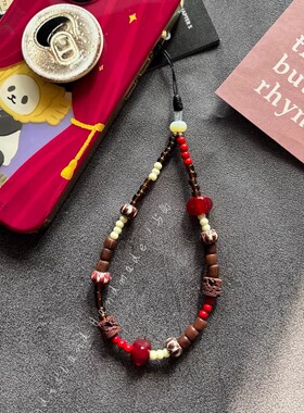 美式复古 与岛设计琉璃珠手机链手机挂绳手机挂件