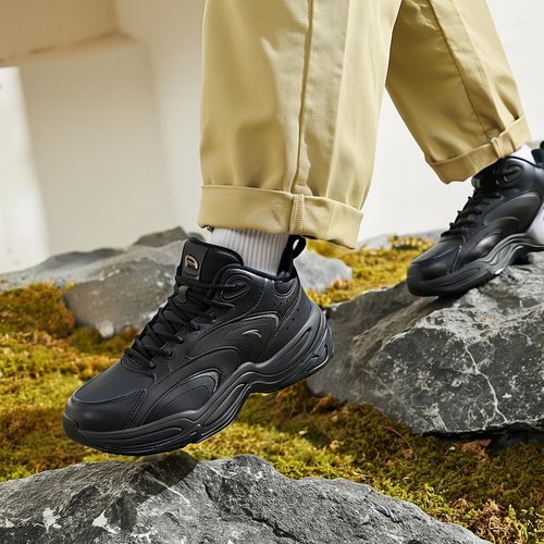 安踏男2024冬大棉加绒休闲鞋皮面软底舒适潮流运动男鞋112448957 - 图2