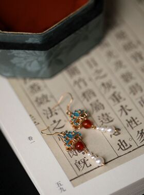风烧蓝蝴蝶耳坠中国风