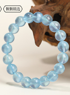收藏级海蓝宝手串女男冰种魔鬼蓝散珠子串珠天然蓝色水晶手链