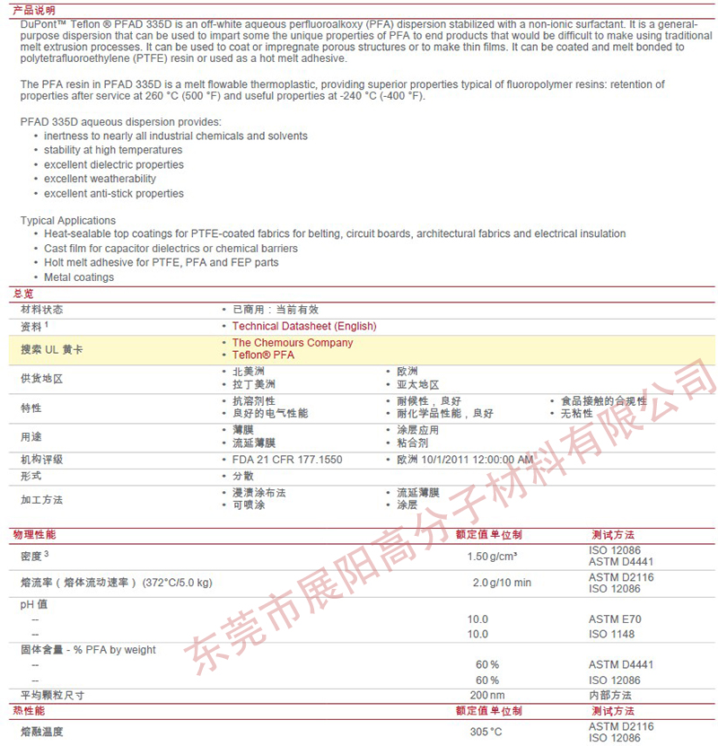 美国杜邦科慕PFA D335D水性分散液 可浸渍喷涂粘接剂 涂料面漆用 - 图0