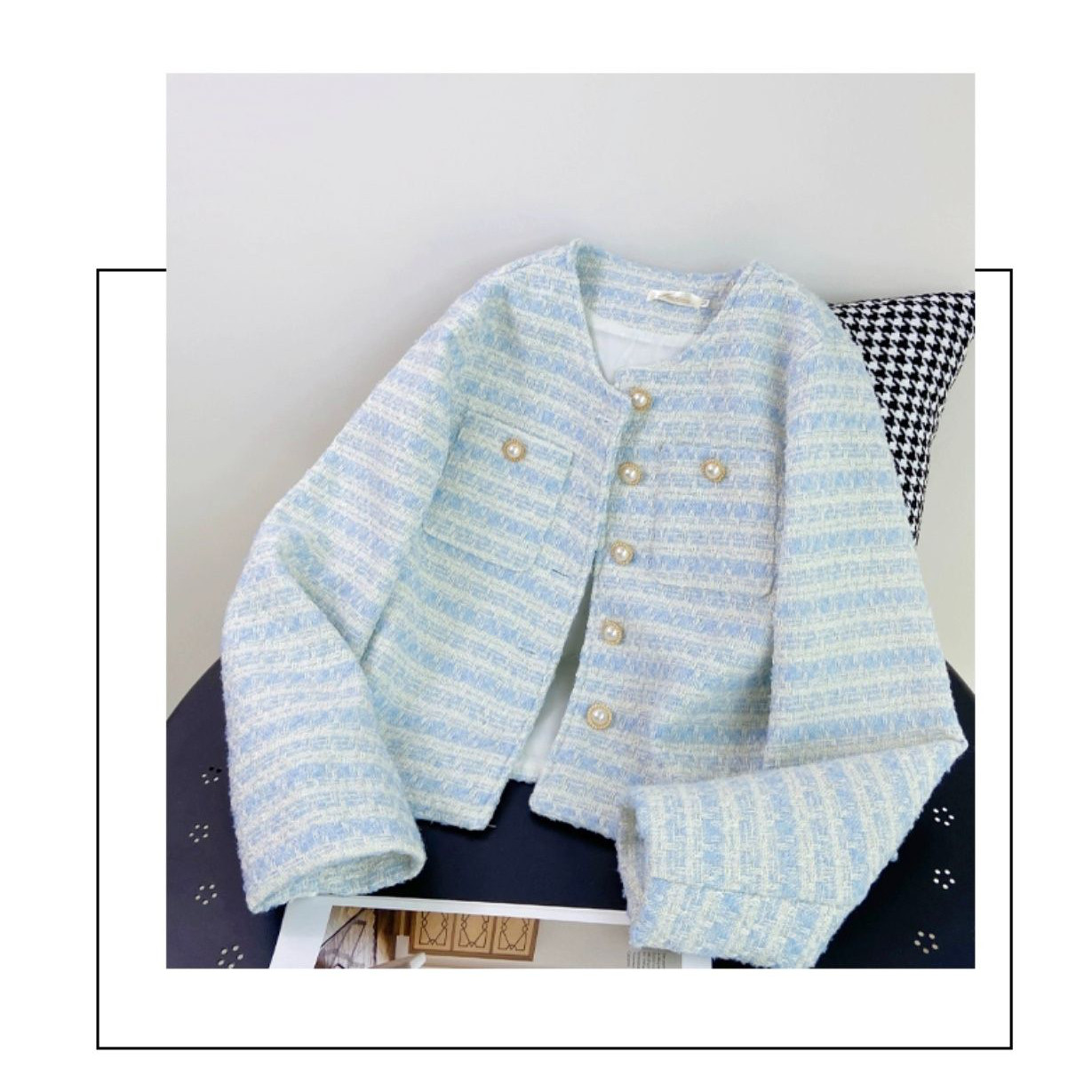 珍珠扣小香风外套女2026春秋新款法式设计感小众宽松短款气质上衣,淘宝优惠券,粉丝福利购,淘宝优惠卷