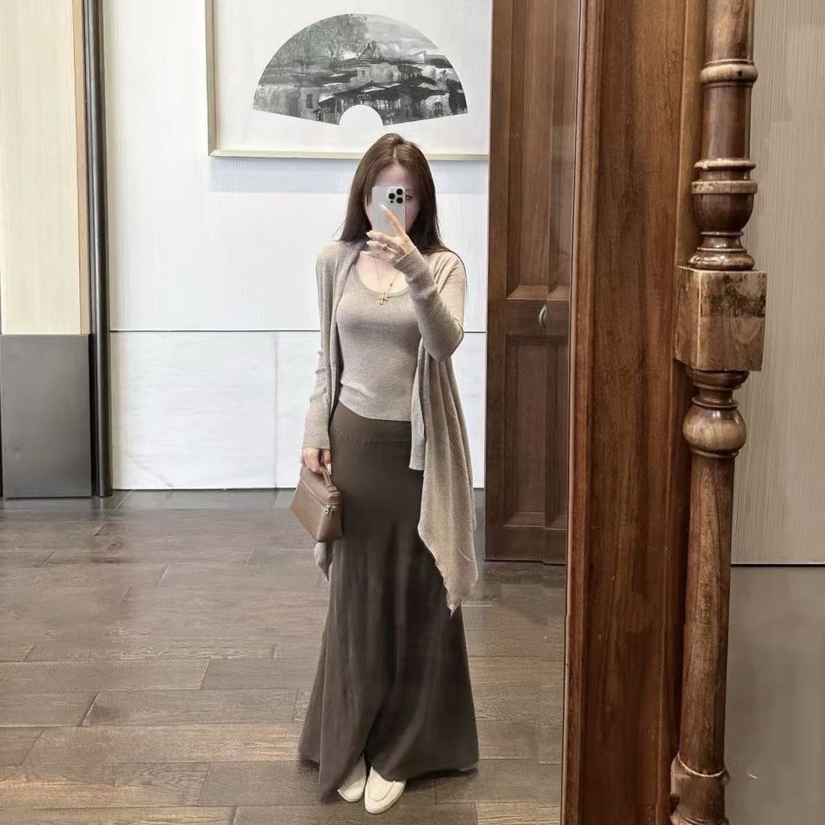 温柔风套装薄款开衫外套内搭背心女装秋冬鱼尾裙半身裙长裙三件套,淘宝优惠券,粉丝福利购,淘宝优惠卷